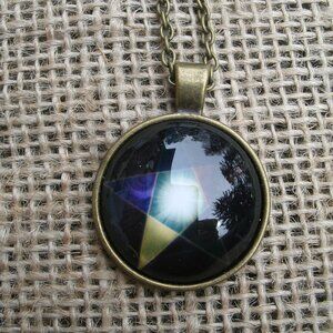 Pentacle Glass Cabochon Pendant Necklace
